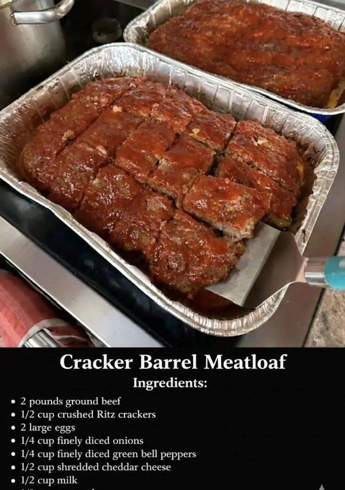 Delicious Cracker Barrel meatloaf served with sides on a dinner plate.