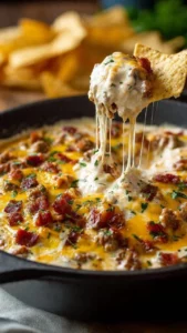 Delicious creamy bacon cheeseburger dip served in a dish