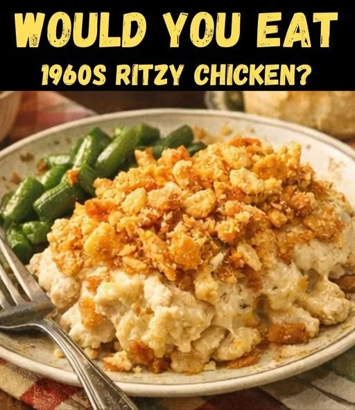 Creamy chicken casserole served in a baking dish with fresh herbs