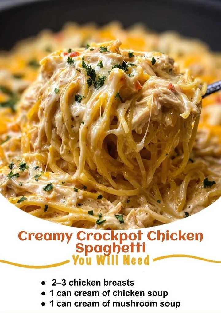 Creamy Crockpot Chicken Spaghetti