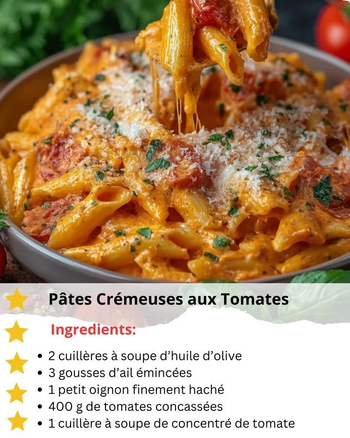 Delicious creamy tomato pasta in a bowl garnished with herbs and parmesan cheese