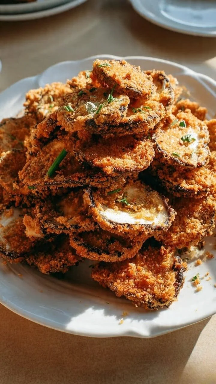 Plate of crispy fried mushrooms served with dipping sauce
