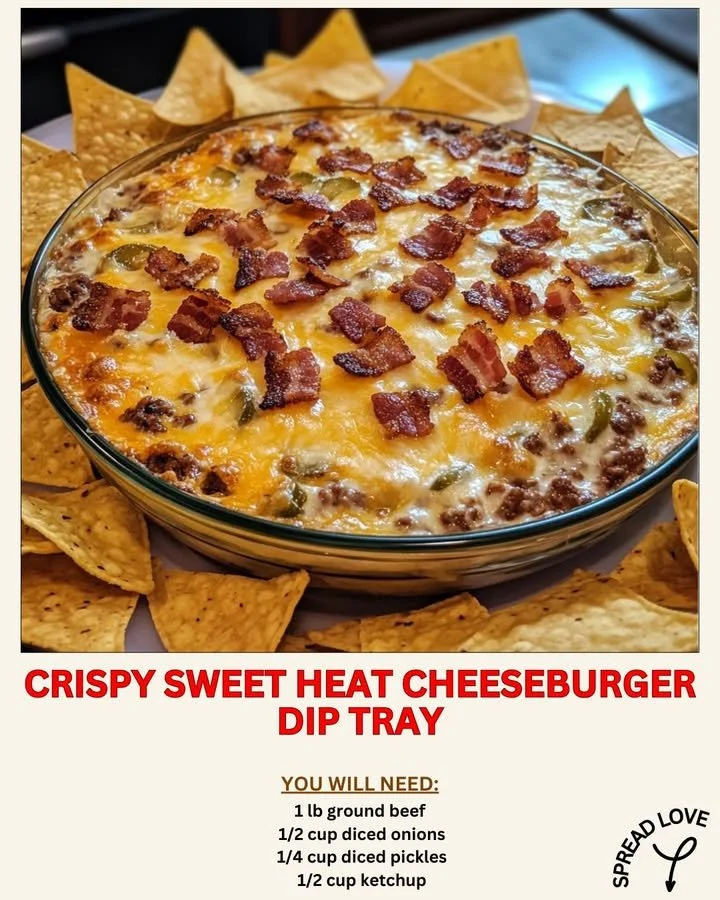 Crispy Sweet Heat Cheeseburger Dip Tray with delicious toppings and ingredients