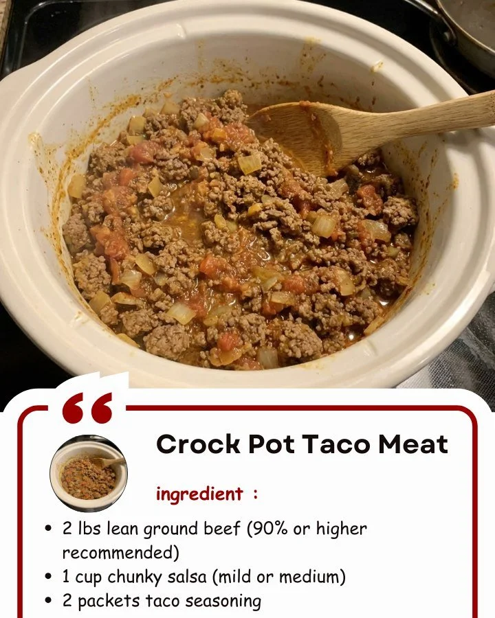 Delicious Crock Pot taco meat ready for serving in a taco shell.