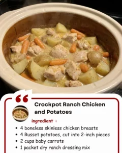 Crockpot Ranch Chicken and Potatoes recipe with tender chicken and delicious seasoning.