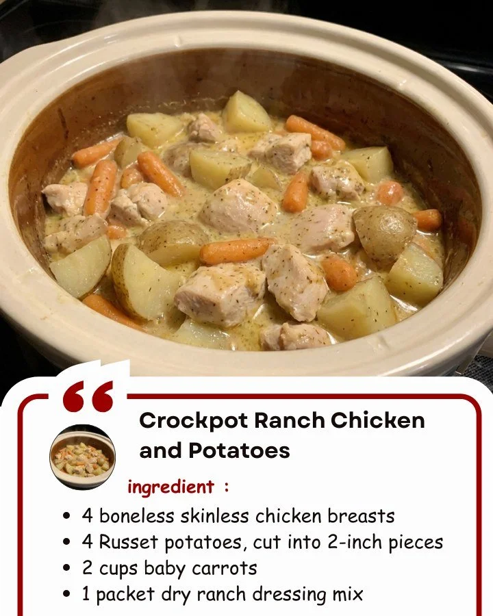 Crockpot Ranch Chicken and Potatoes recipe with tender chicken and delicious seasoning.