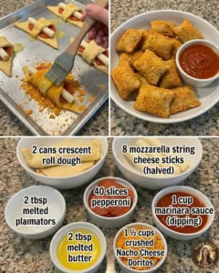 Plate of Doritos Pizza Rolls, a tasty snack with cheesy pizza flavor and crunchy Doritos crust