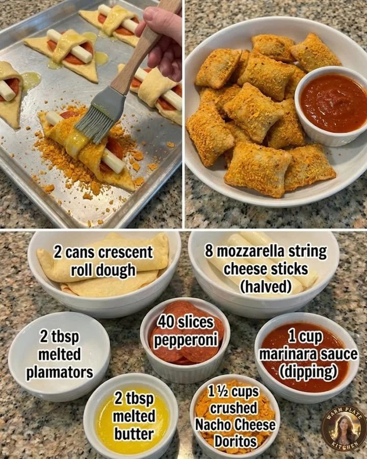 Plate of Doritos Pizza Rolls, a tasty snack with cheesy pizza flavor and crunchy Doritos crust