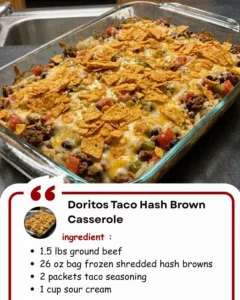 Doritos Taco Hash Brown Casserole served in a dish with toppings