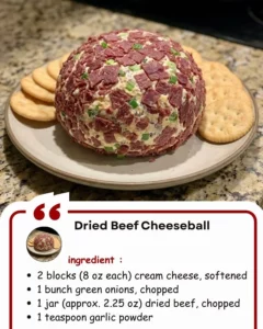 Deliciously prepared Dried Beef Cheeseball served on a platter