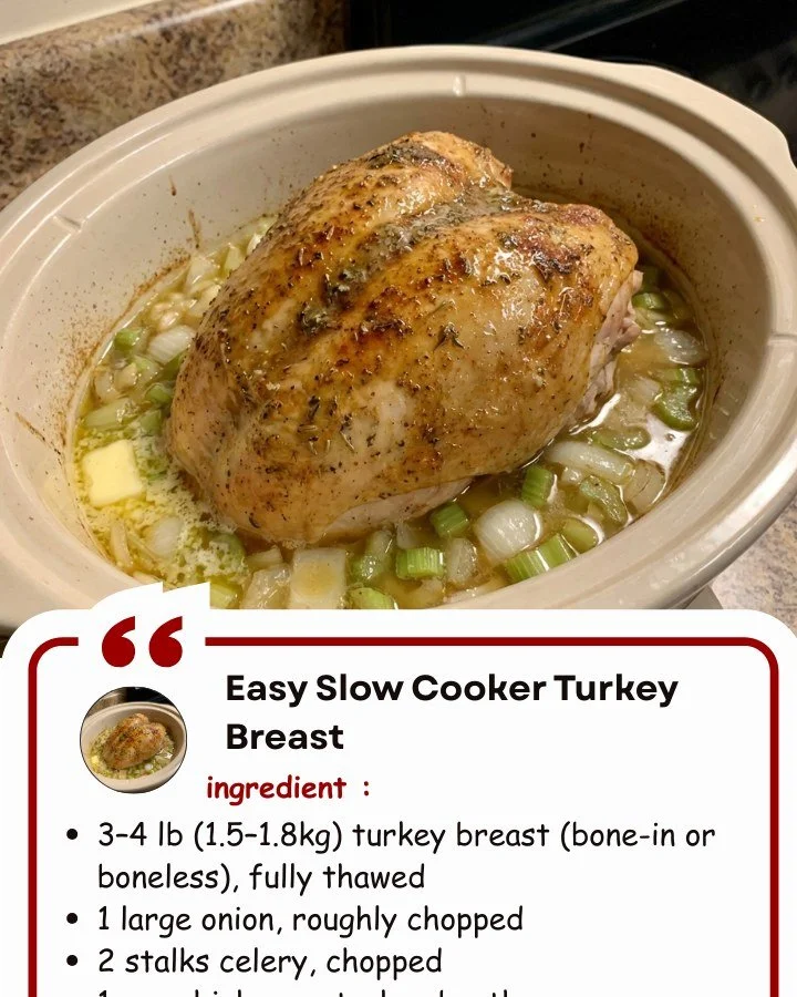 Delicious slow cooker turkey breast served with herbs and sides