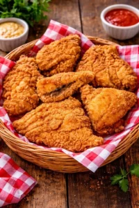 Delicious plate of crispy fried catfish with sides