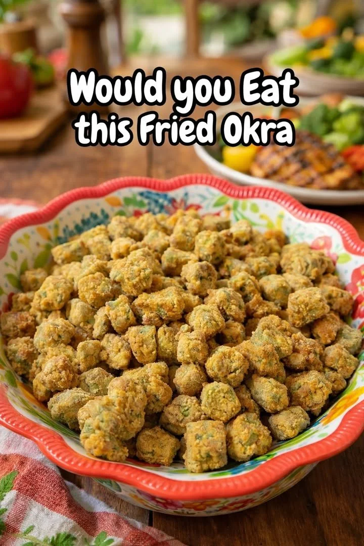 Plate of crispy fried okra served as a delicious Southern side dish