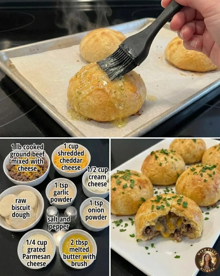 Garlic Parmesan Cheeseburger Bombs served on a platter