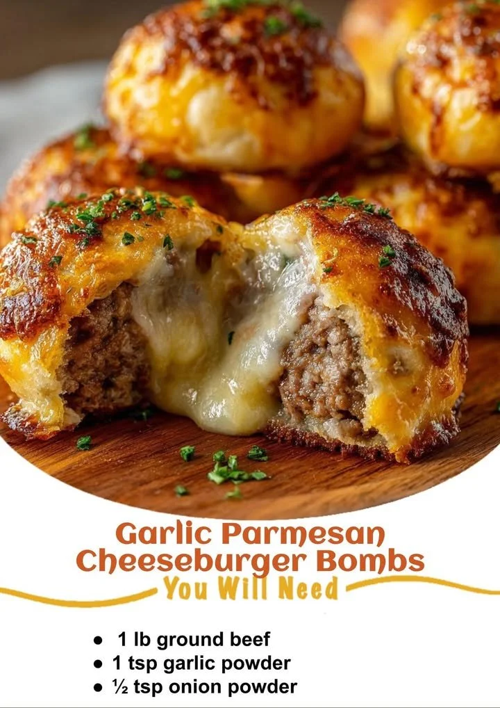 Garlic Parmesan Cheeseburger Bombs served with dipping sauce
