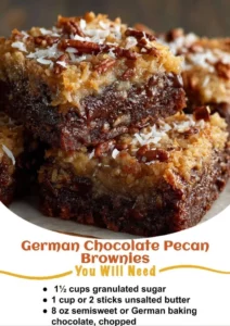 German chocolate pecan brownies with a delicious chocolate topping