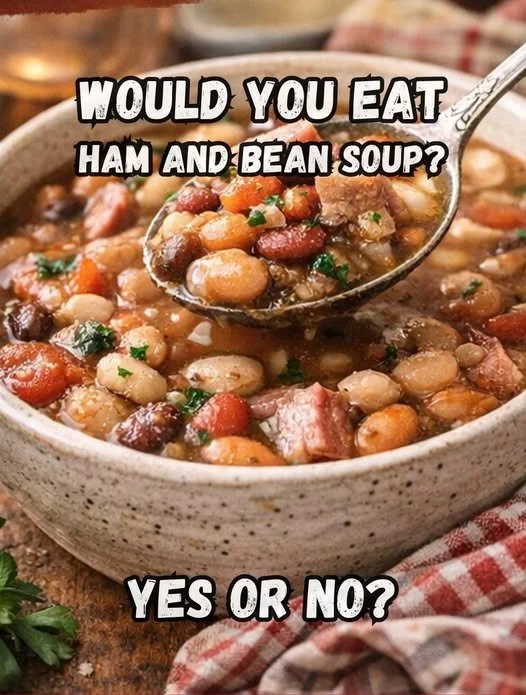 Bowl of homemade Ham and Bean Soup with fresh herbs