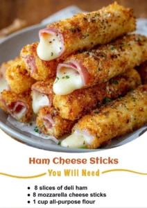 Plate of crispy ham cheese sticks served with dipping sauce