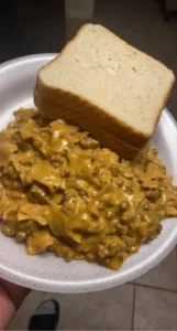 Delicious bowl of Hamburger Helper with ground beef and pasta