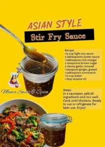 Bowl of homemade everything Asian stir-fry sauce with fresh ingredients.