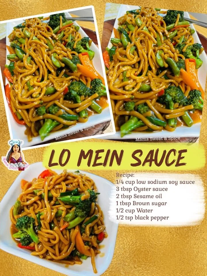 Bowl of homemade Lo Mein Sauce with noodles and vegetables