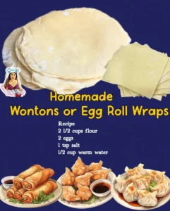 Homemade wonton wraps for egg rolls, freshly made and ready to fill.