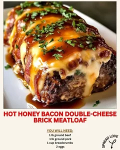 Hot Honey Bacon Double-Cheese Brick Meatloaf served on a plate