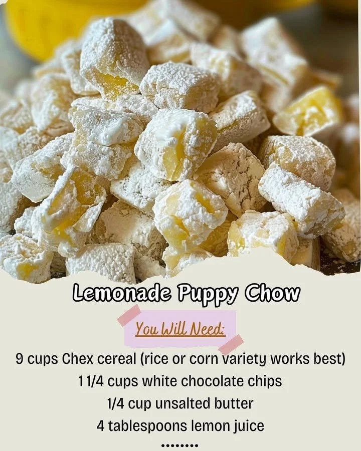Delicious Lemonade Puppy Chow treat for dogs in a colorful bowl.