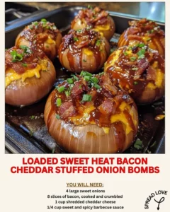 Loaded sweet heat bacon cheddar stuffed onion bombs fresh out of the oven
