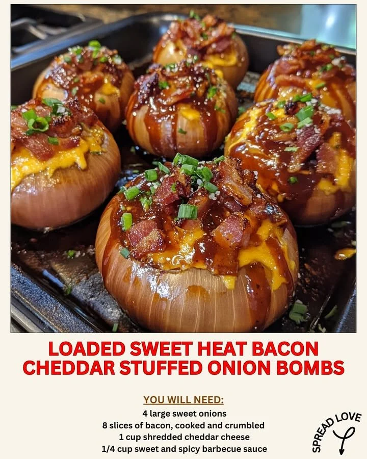 Loaded sweet heat bacon cheddar stuffed onion bombs fresh out of the oven