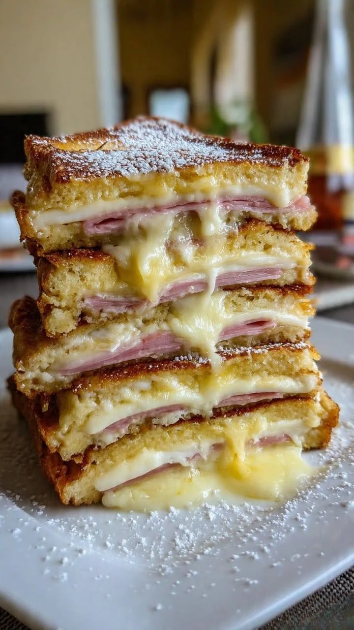 Delicious Monte Cristo Sandwich with ham, turkey, and Swiss cheese