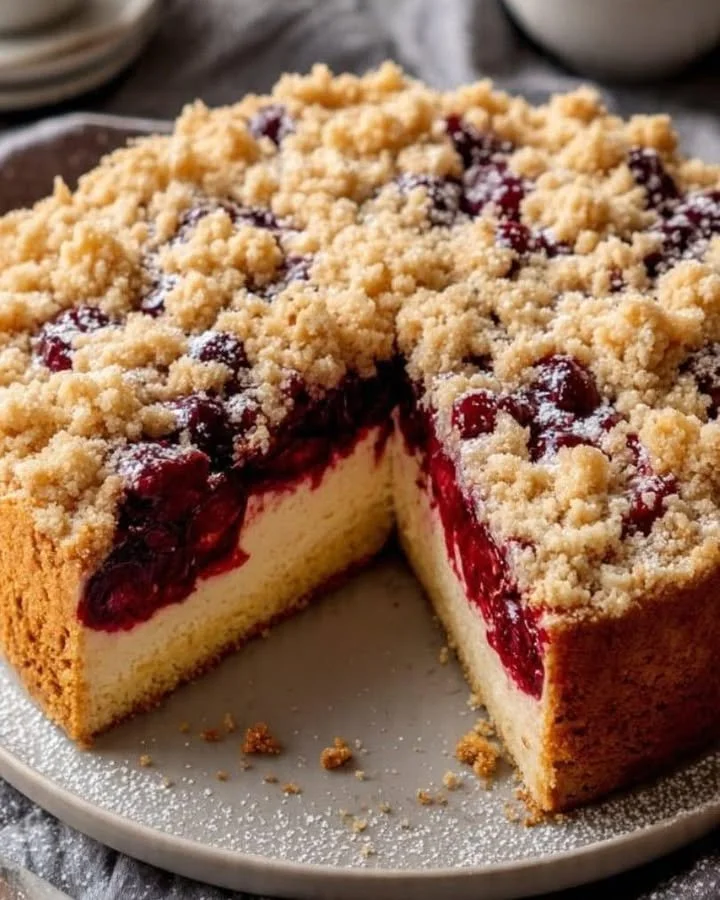 Mulled Wine Cherry Crumble Cake