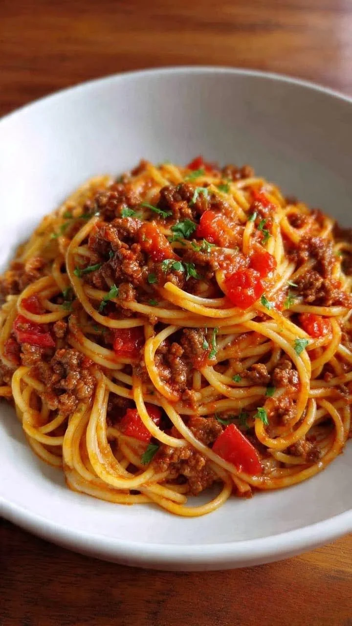 One-Pot Taco Spaghetti dish served in a bowl, garnished with cilantro.