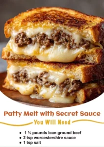 Delicious patty melt sandwich with secret sauce and grilled onions