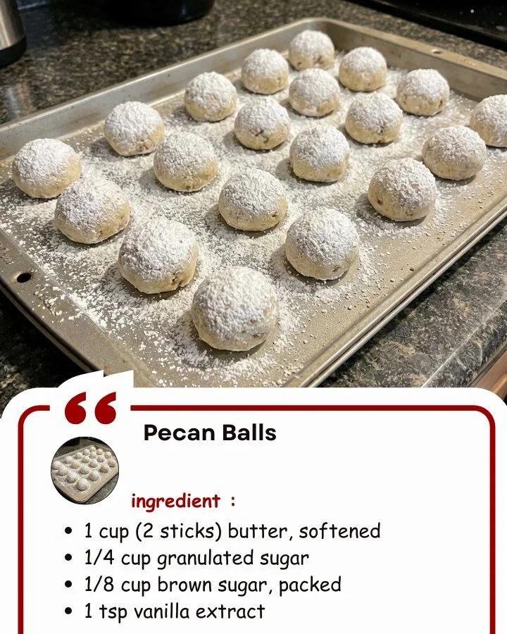 Delicious homemade pecan balls with fresh pecans and a dusting of powdered sugar