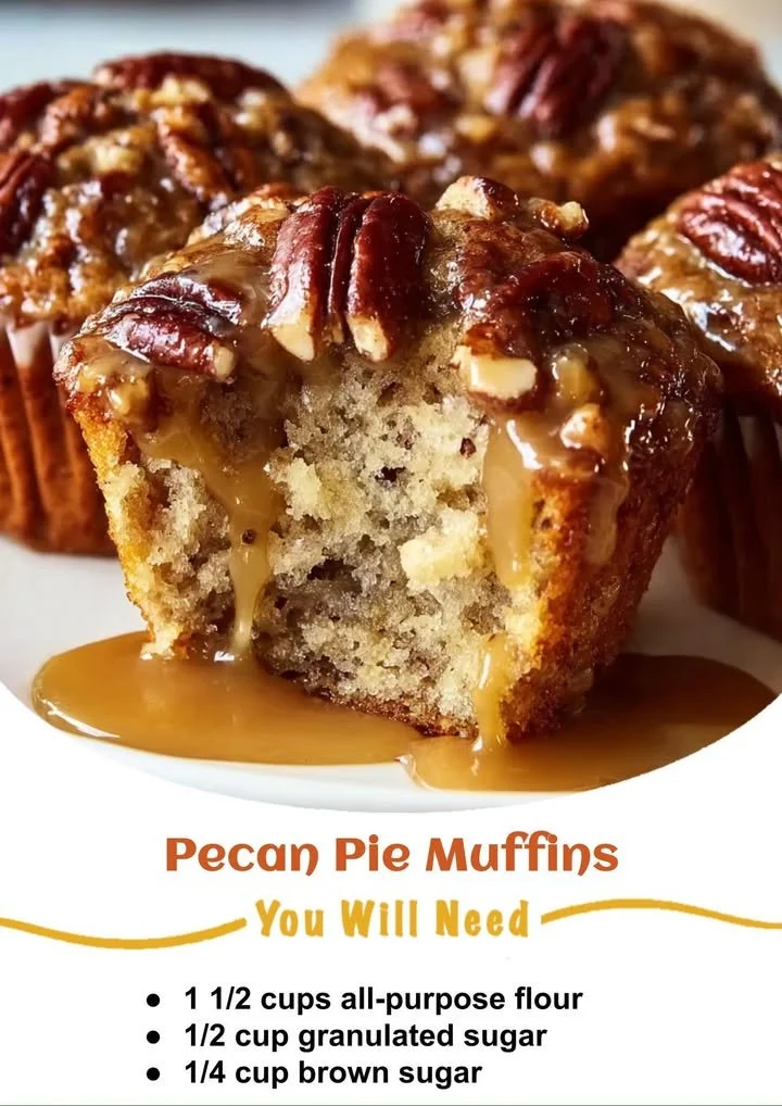 Delicious pecan pie muffins with a crunchy topping and moist interior.