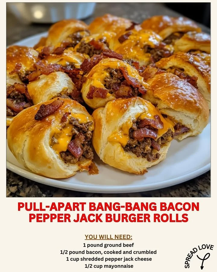 Pull-Apart Bang-Bang Bacon Pepper Jack Burger Rolls served on a platter.