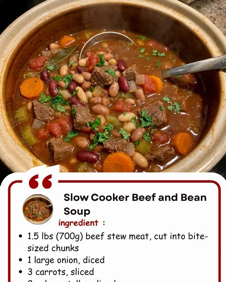 Delicious slow cooker beef and bean soup in a bowl