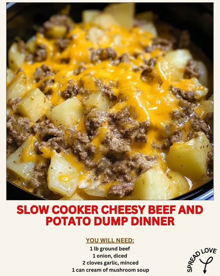 Slow Cooker Cheesy Beef and Potato Dump Dinner in a bowl