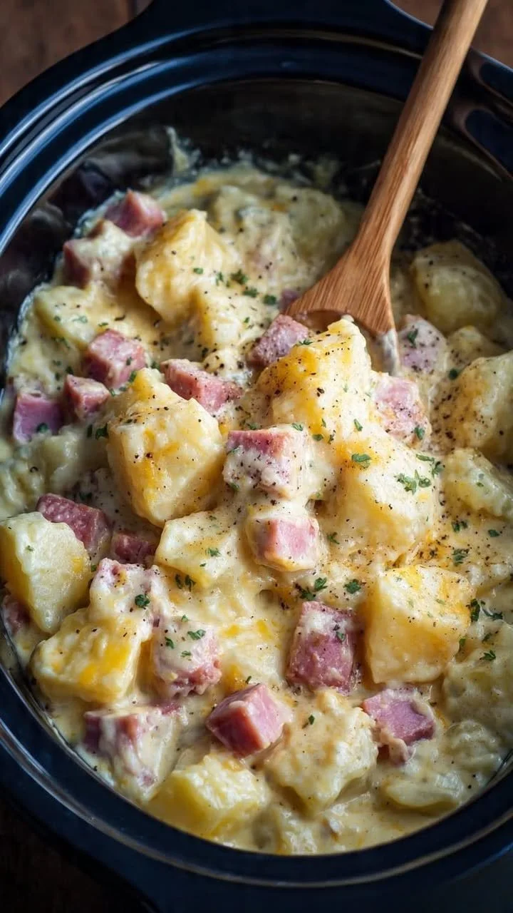 Slow Cooker Cheesy Ham & Potato Casserole