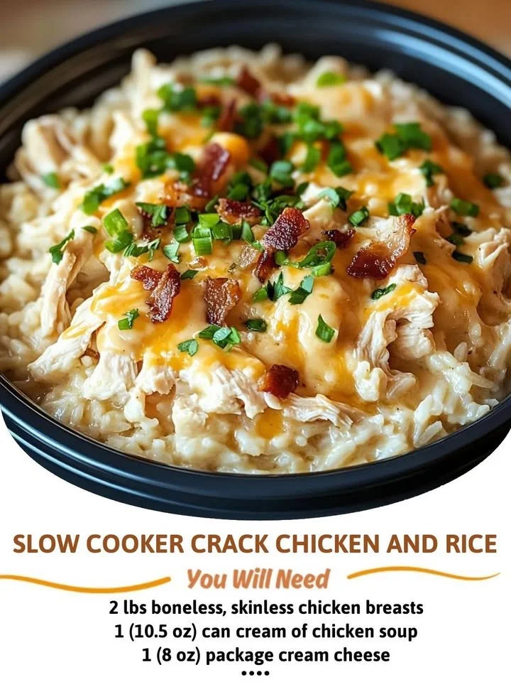 Bowl of slow cooker crack chicken and rice garnished with green onions