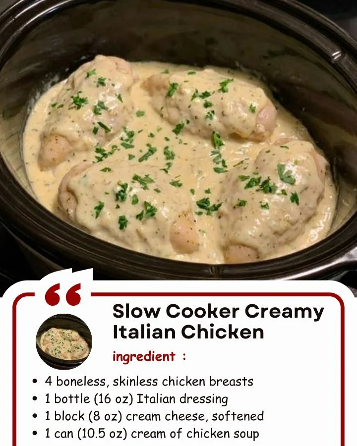 Delicious slow cooker creamy Italian chicken served on a plate.