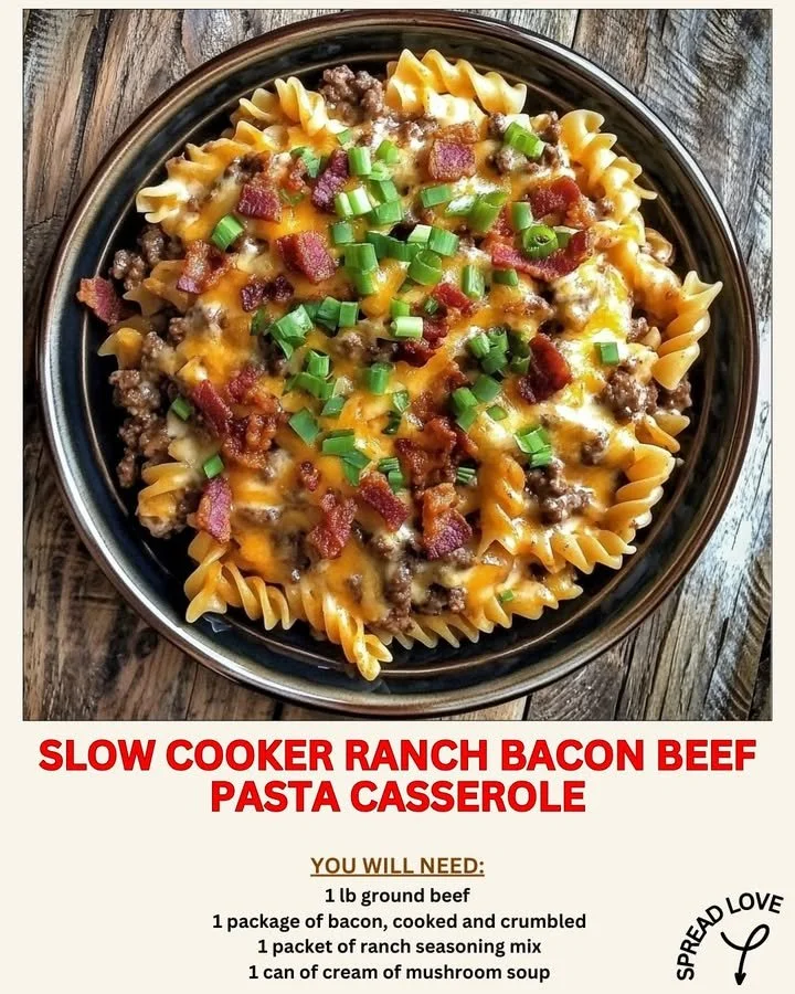 Slow Cooker Ranch Bacon Beef Pasta Casserole