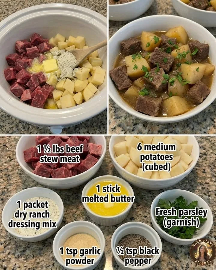 Slow Cooker Ranch Beef and Potatoes dish in a serving bowl