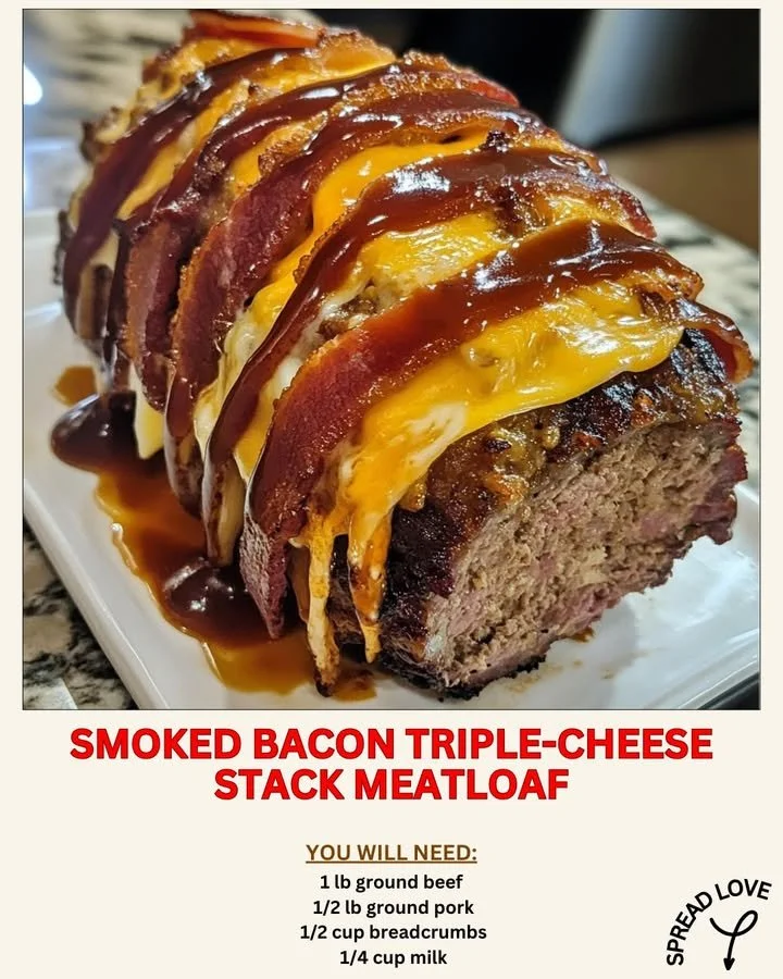 Smoked Bacon Triple-Cheese Stack Meatloaf