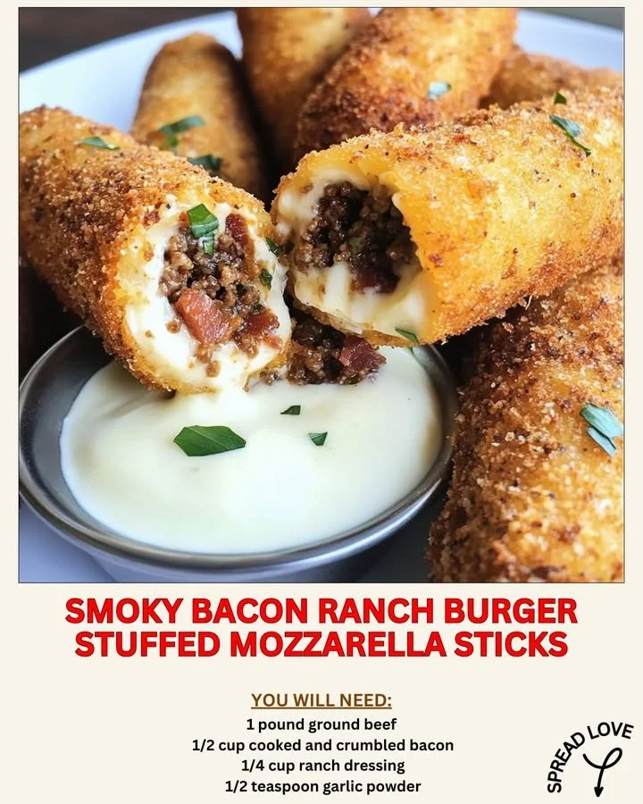 Smoky Bacon Ranch Burger Stuffed Mozzarella Sticks