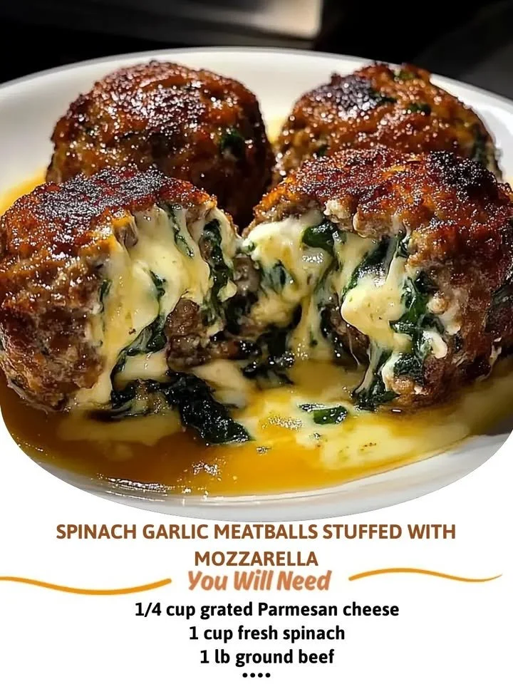 Delicious spinach meatballs filled with mozzarella and seasoned with garlic