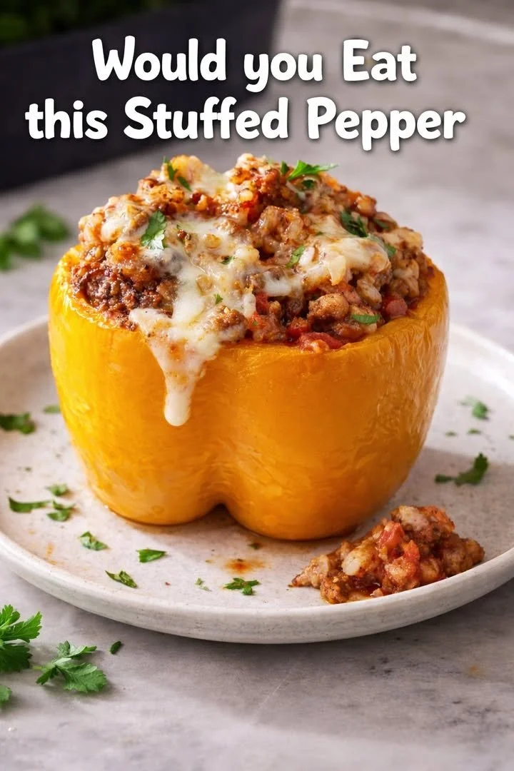 Colorful stuffed peppers filled with rice, meat, and vegetables on a plate