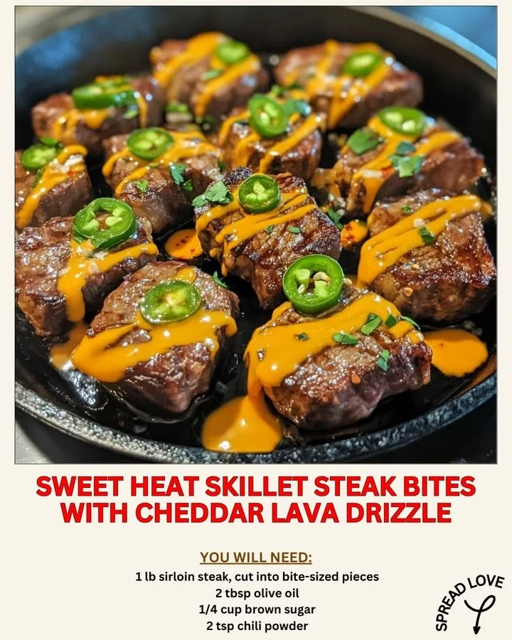 Sweet Heat Skillet Steak Bites with Cheddar Lava Drizzle
