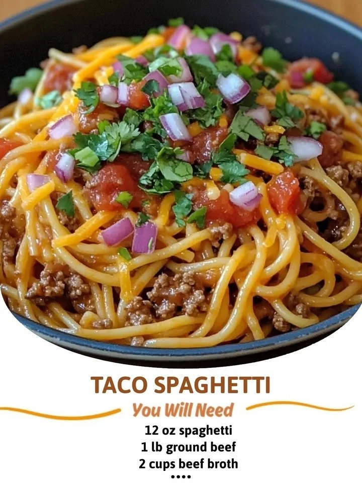 A delicious serving of Taco Spaghetti topped with cheese and spices.